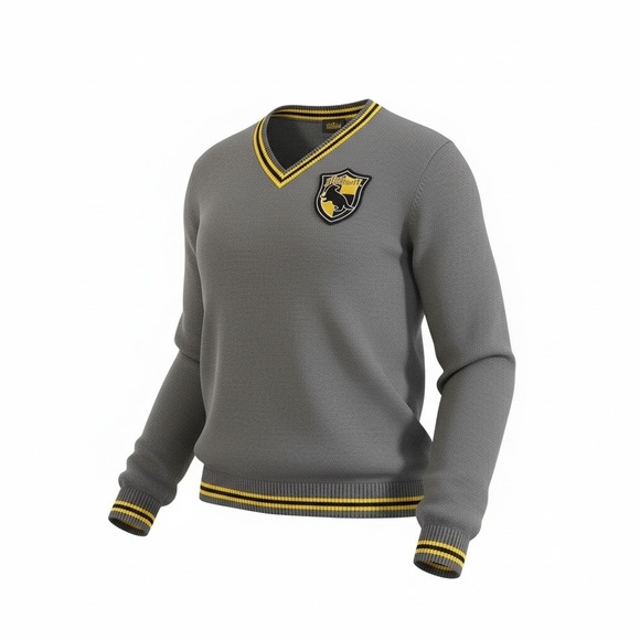 Warner Bros. Other - Harry Potter Wizarding World HufflePuff Gray V-Neck Sweater with Yellow Trim